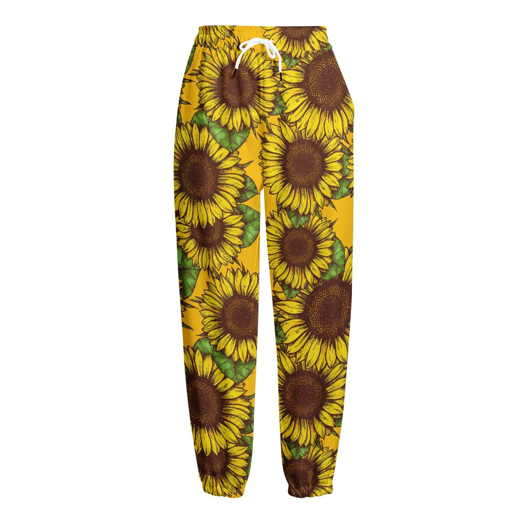 Classic Vintage Sunflower Pattern Print Fleece Lined Knit Pants