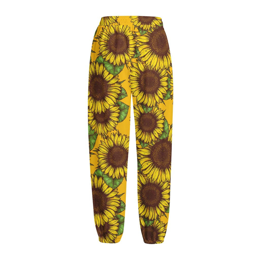 Classic Vintage Sunflower Pattern Print Fleece Lined Knit Pants