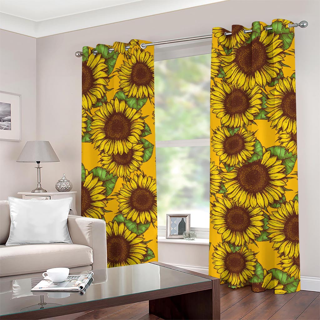 Classic Vintage Sunflower Pattern Print Grommet Curtains