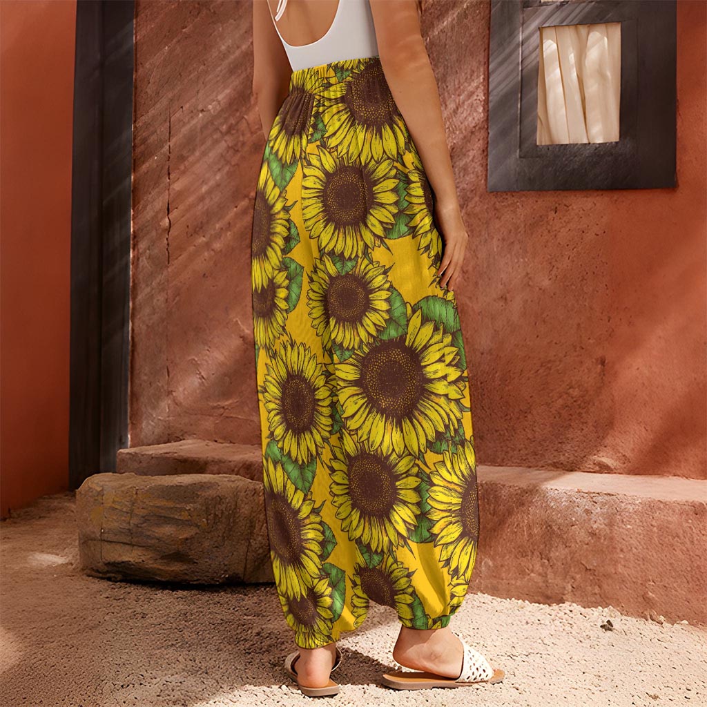 Classic Vintage Sunflower Pattern Print Harem Pants