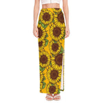Classic Vintage Sunflower Pattern Print High Slit Maxi Skirt