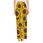 Classic Vintage Sunflower Pattern Print High Slit Maxi Skirt