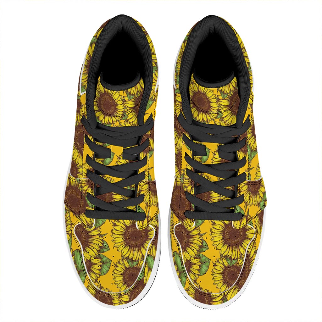 Classic Vintage Sunflower Pattern Print High Top Leather Sneakers