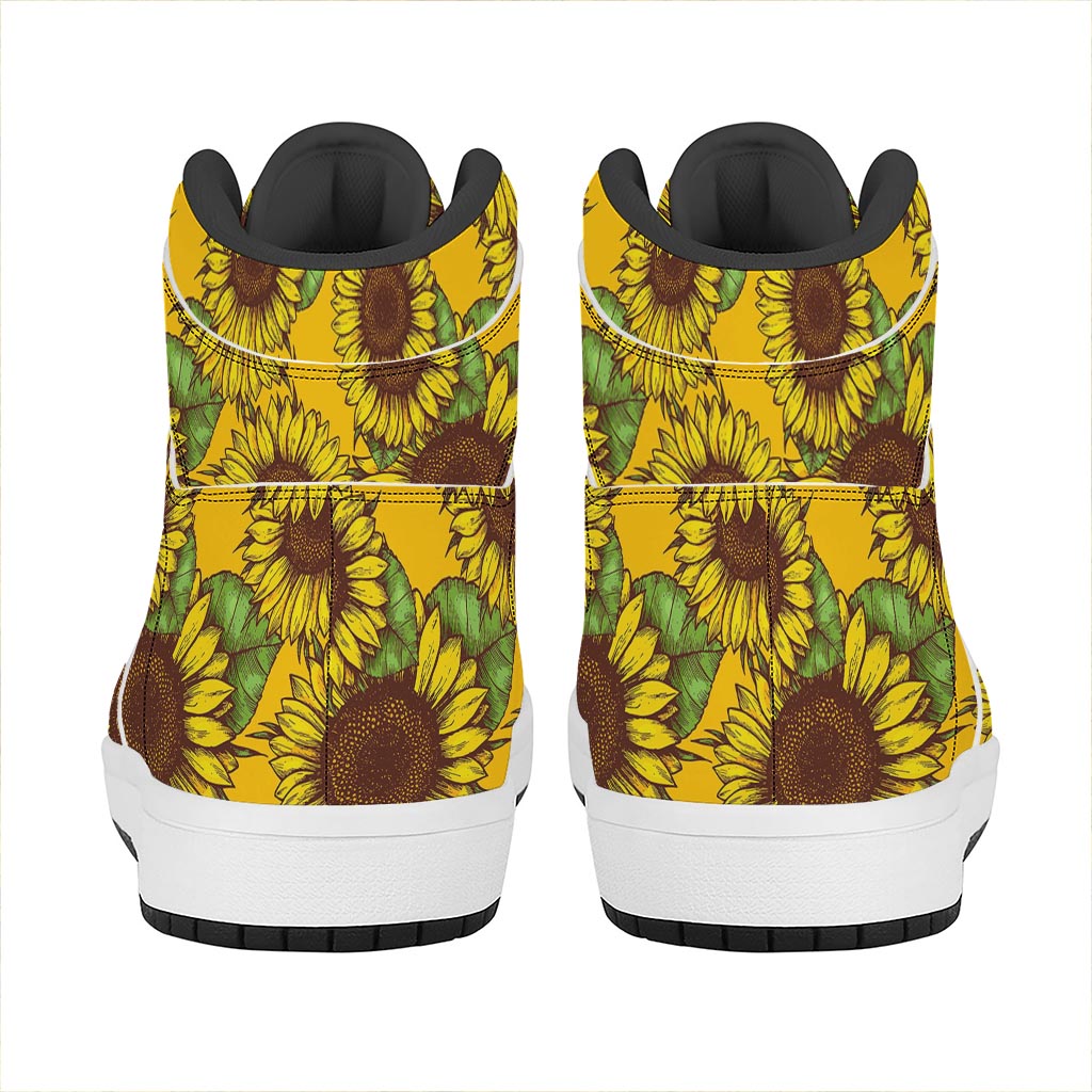 Classic Vintage Sunflower Pattern Print High Top Leather Sneakers