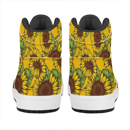 Classic Vintage Sunflower Pattern Print High Top Leather Sneakers