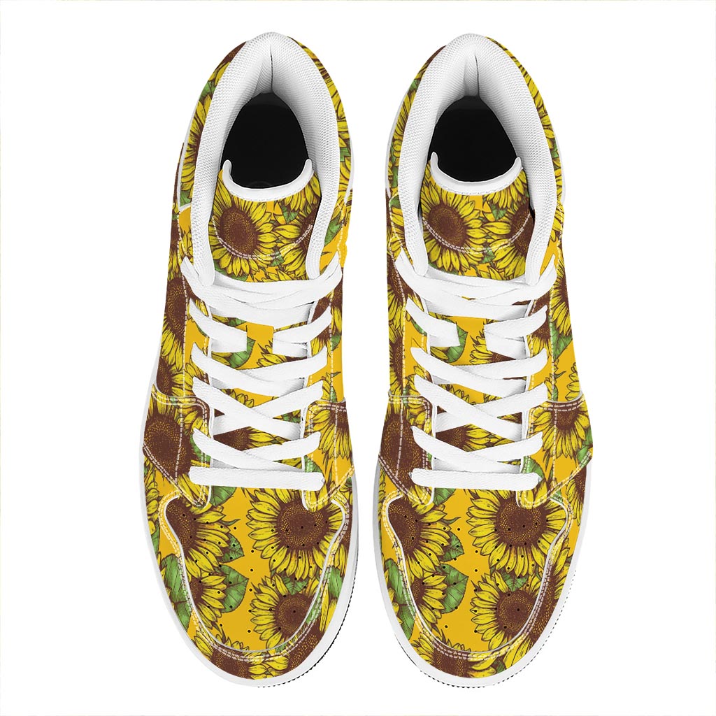 Classic Vintage Sunflower Pattern Print High Top Leather Sneakers