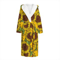 Classic Vintage Sunflower Pattern Print Hooded Bathrobe