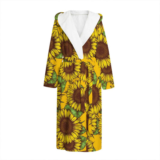 Classic Vintage Sunflower Pattern Print Hooded Bathrobe