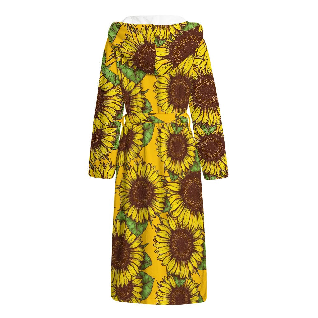 Classic Vintage Sunflower Pattern Print Hooded Bathrobe