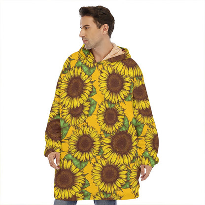 Classic Vintage Sunflower Pattern Print Hoodie Blanket
