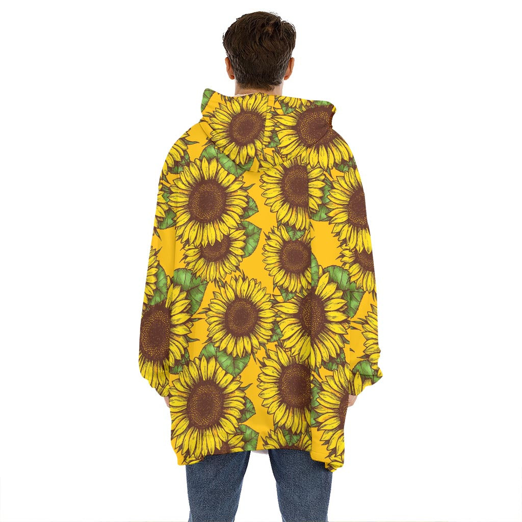 Classic Vintage Sunflower Pattern Print Hoodie Blanket