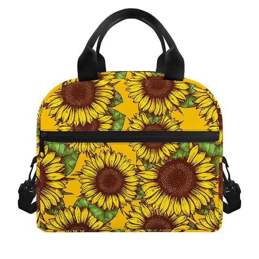 Classic Vintage Sunflower Pattern Print Insulated Lunch Bag