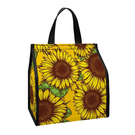Classic Vintage Sunflower Pattern Print Insulated Lunch Tote