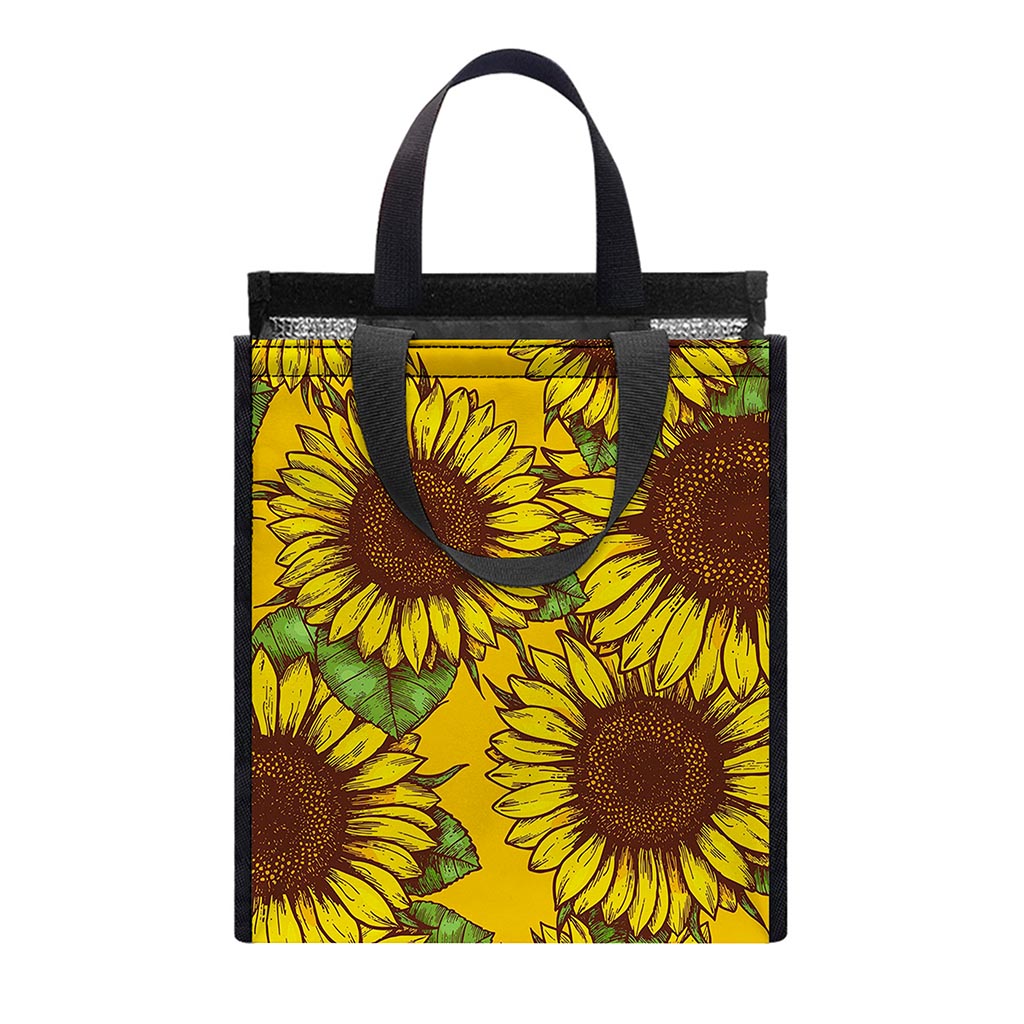 Classic Vintage Sunflower Pattern Print Insulated Lunch Tote