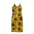 Classic Vintage Sunflower Pattern Print Jersey Midi Cami Dress