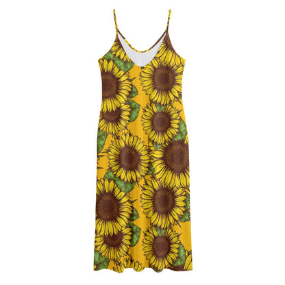 Classic Vintage Sunflower Pattern Print Jersey Midi Cami Dress