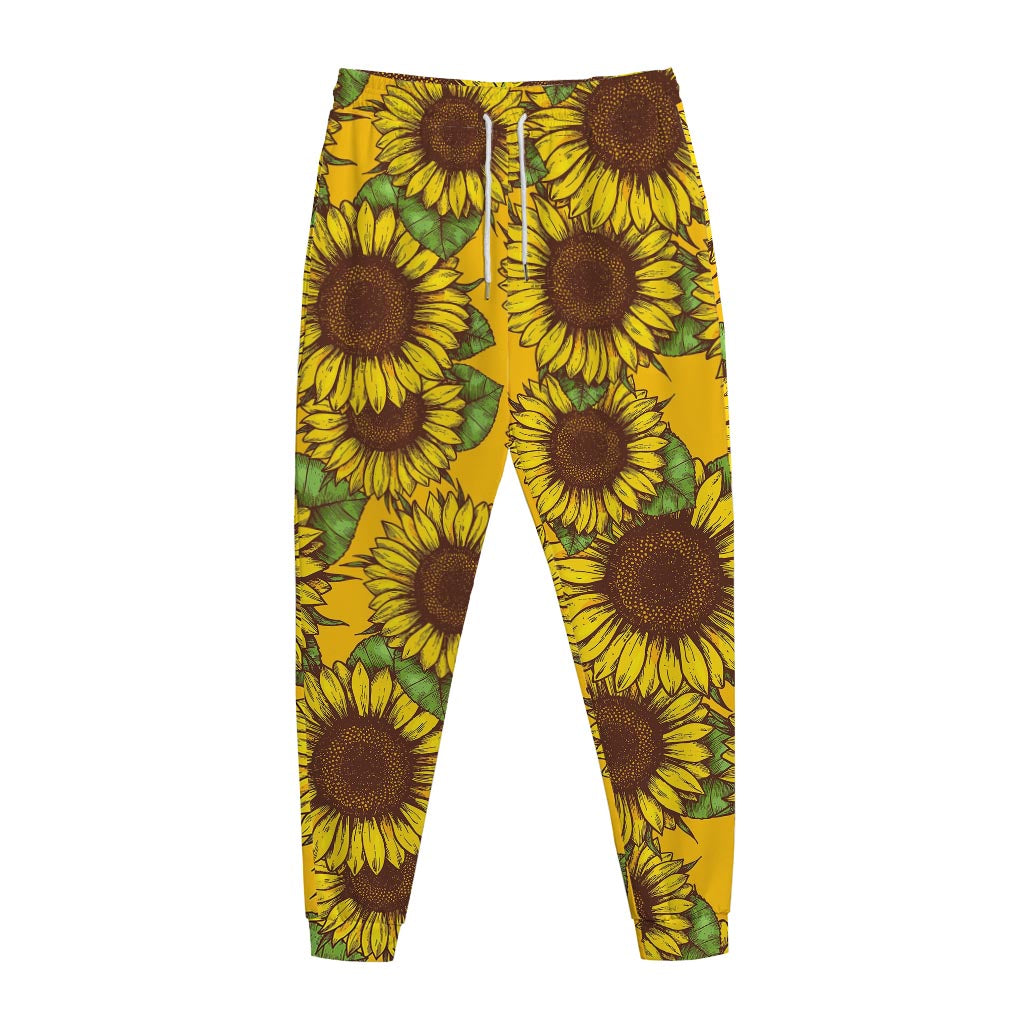 Classic Vintage Sunflower Pattern Print Jogger Pants