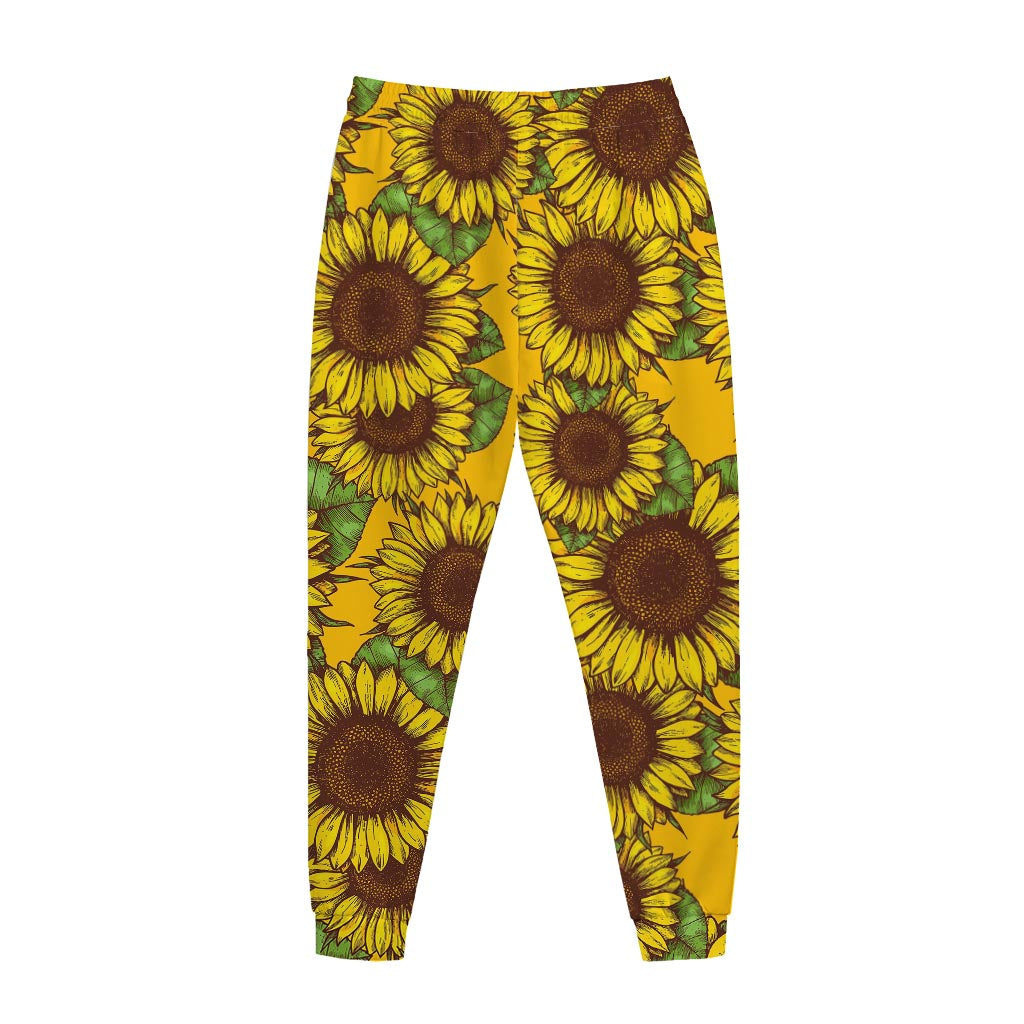 Classic Vintage Sunflower Pattern Print Jogger Pants