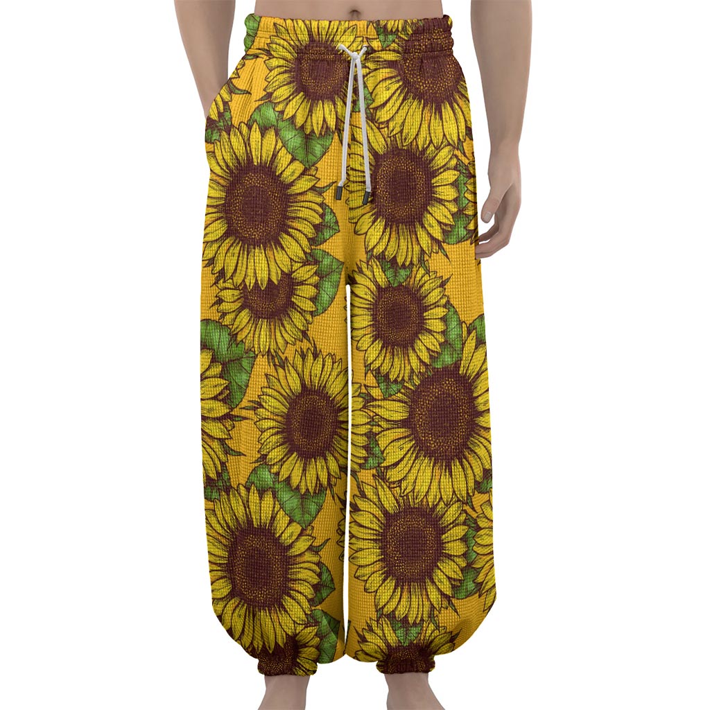 Classic Vintage Sunflower Pattern Print Lantern Pants