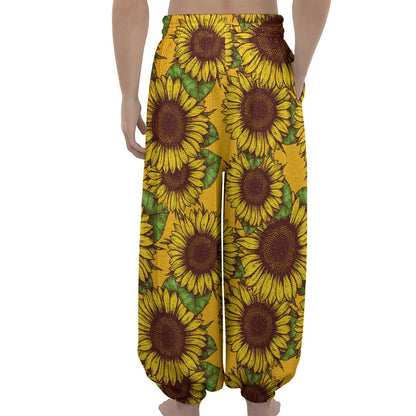 Classic Vintage Sunflower Pattern Print Lantern Pants