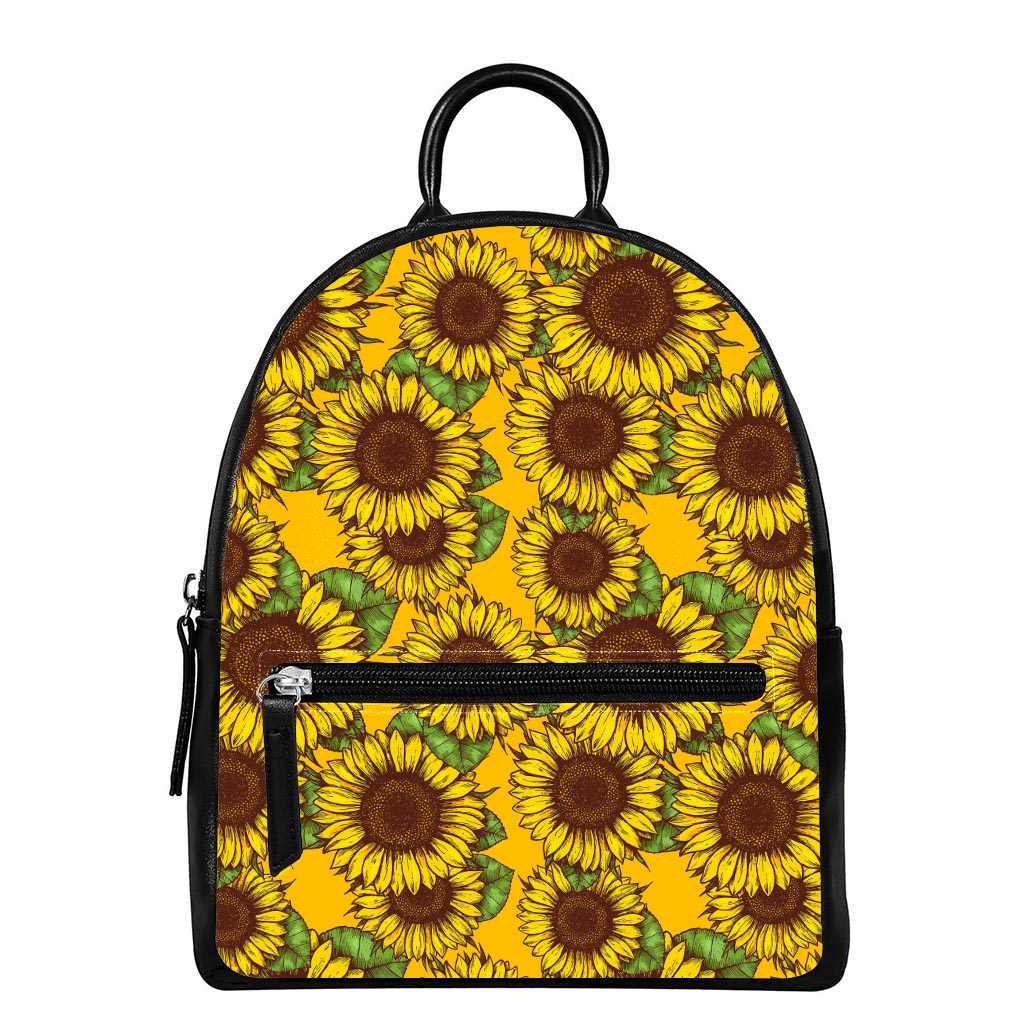 Classic Vintage Sunflower Pattern Print Leather Backpack