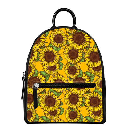 Classic Vintage Sunflower Pattern Print Leather Backpack