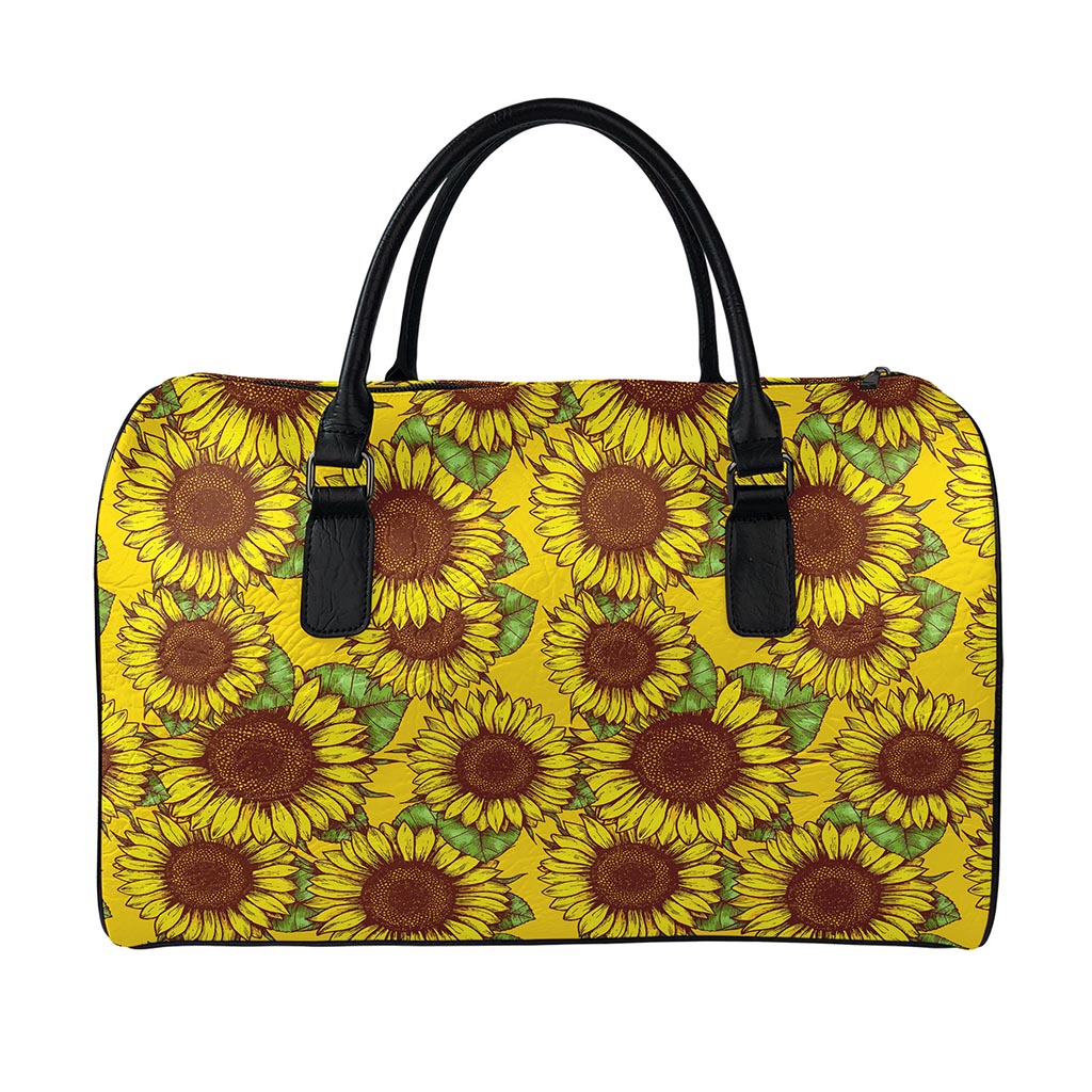 Classic Vintage Sunflower Pattern Print Leather Duffle Bag