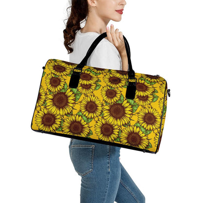 Classic Vintage Sunflower Pattern Print Leather Duffle Bag
