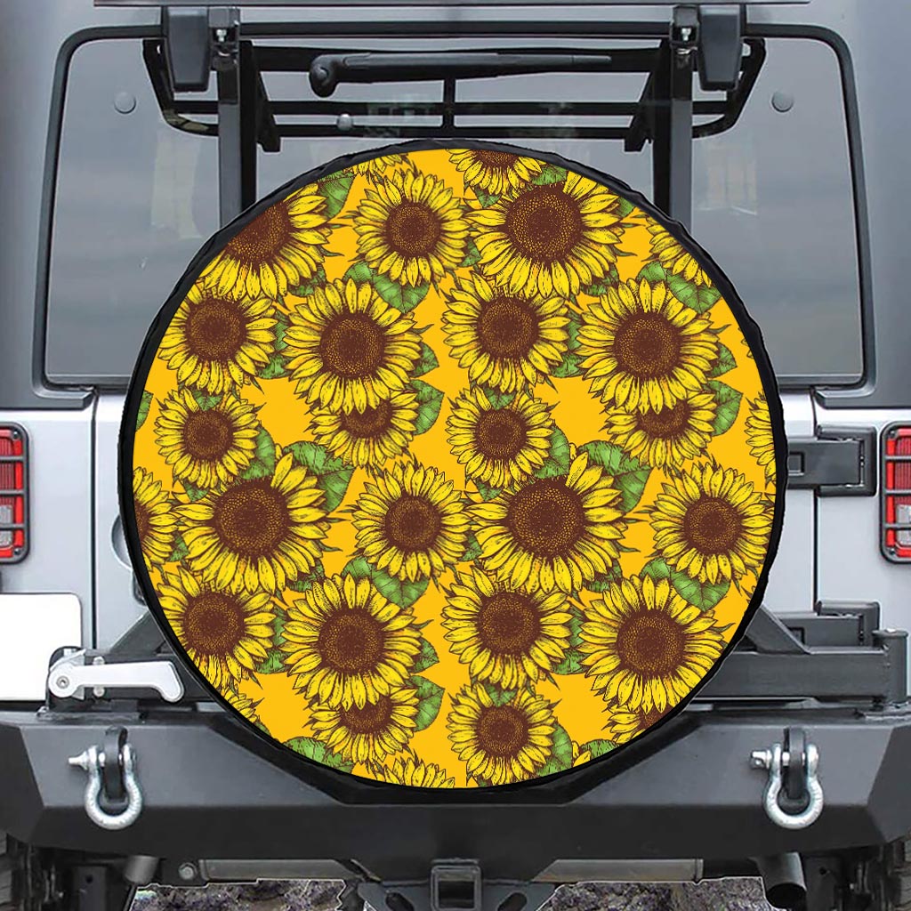 Classic Vintage Sunflower Pattern Print Leather Spare Tire Cover