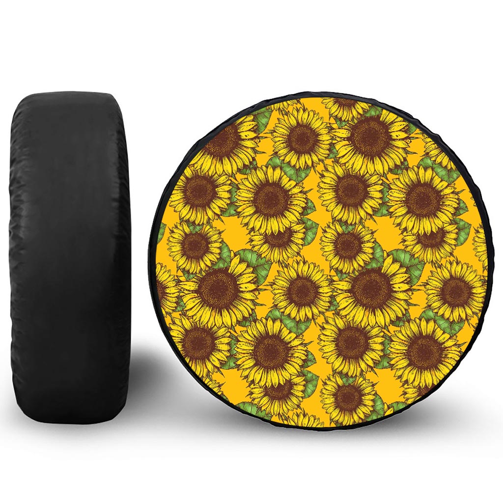 Classic Vintage Sunflower Pattern Print Leather Spare Tire Cover