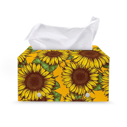 Classic Vintage Sunflower Pattern Print Leather Tissue Box Cover