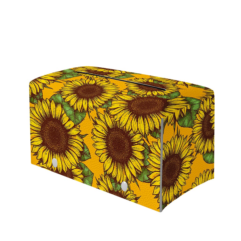 Classic Vintage Sunflower Pattern Print Leather Tissue Box Cover