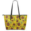 Classic Vintage Sunflower Pattern Print Leather Tote Bag With Zipper