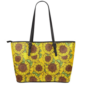 Classic Vintage Sunflower Pattern Print Leather Tote Bag