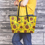 Classic Vintage Sunflower Pattern Print Leather Tote Bag