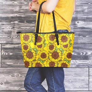 Classic Vintage Sunflower Pattern Print Leather Tote Bag