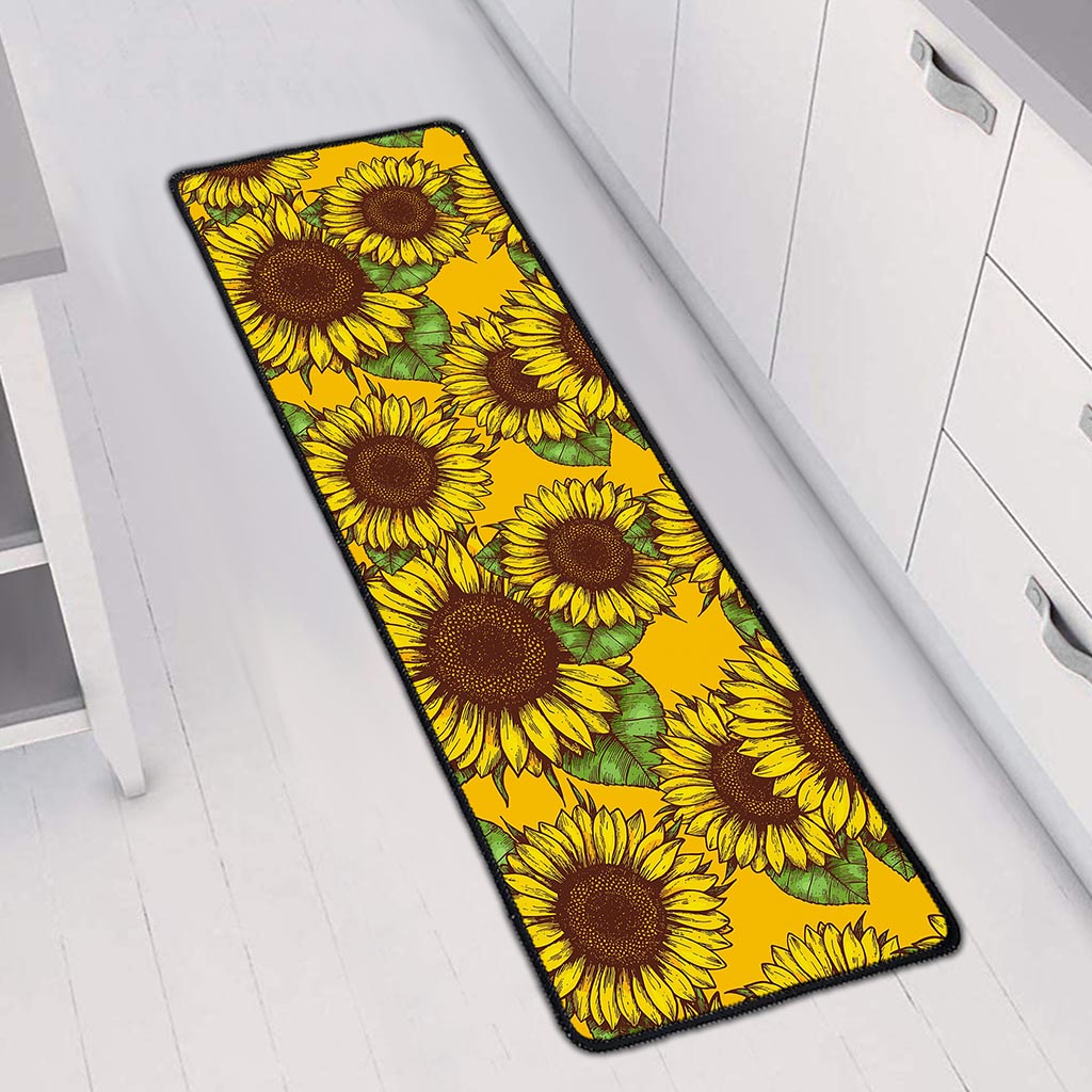Classic Vintage Sunflower Pattern Print Long Kitchen Mat