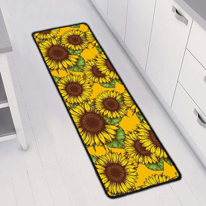 Classic Vintage Sunflower Pattern Print Long Kitchen Mat