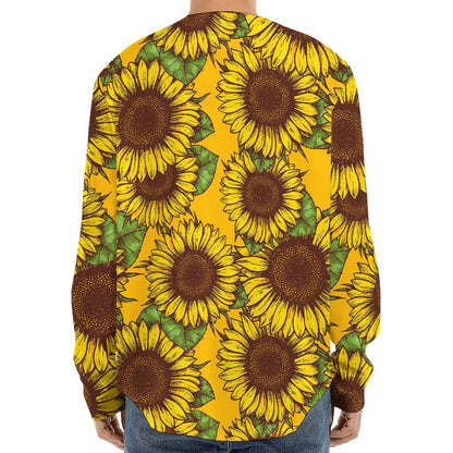Classic Vintage Sunflower Pattern Print Long Sleeve Baseball Jersey