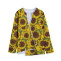 Classic Vintage Sunflower Pattern Print Long Sleeve Short Coat