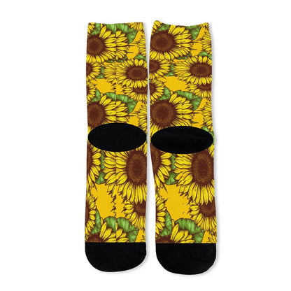 Classic Vintage Sunflower Pattern Print Long Socks