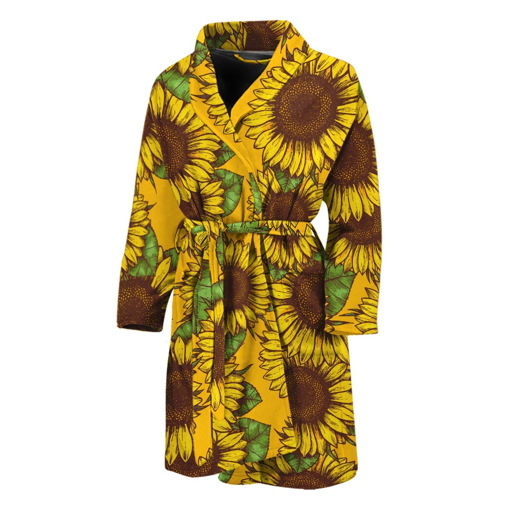 Classic Vintage Sunflower Pattern Print Men's Bathrobe