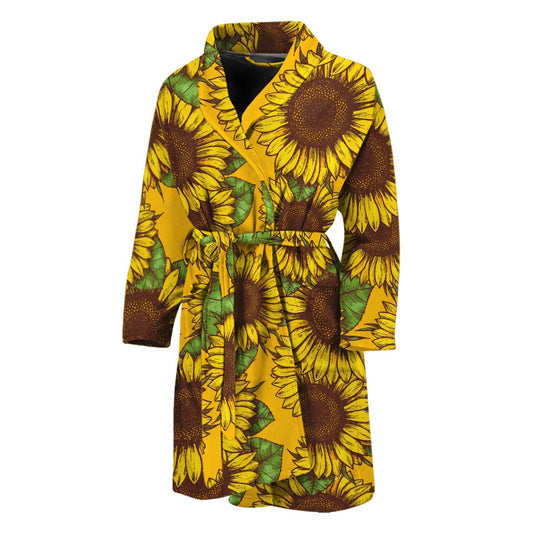 Classic Vintage Sunflower Pattern Print Men's Bathrobe