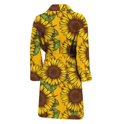 Classic Vintage Sunflower Pattern Print Men's Bathrobe