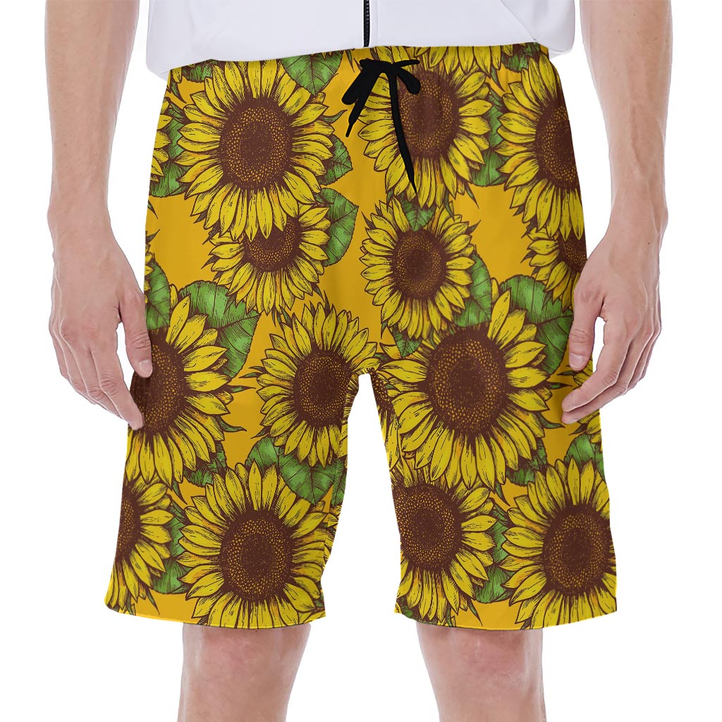 Classic Vintage Sunflower Pattern Print Men's Beach Shorts