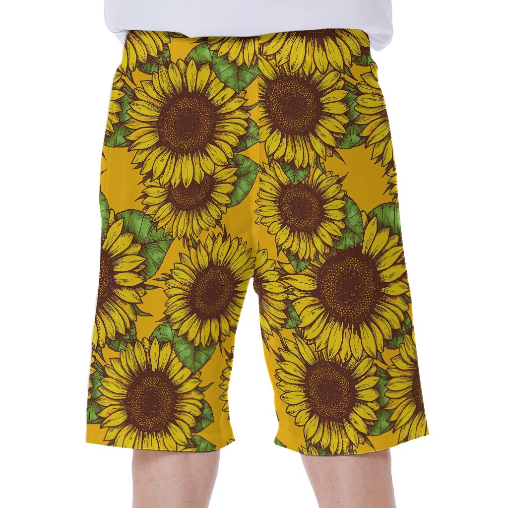 Classic Vintage Sunflower Pattern Print Men's Beach Shorts