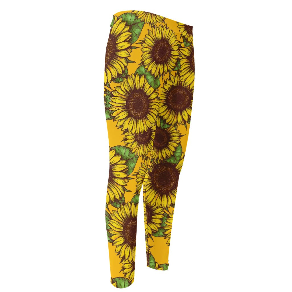 Classic Vintage Sunflower Pattern Print Men's Compression Pants