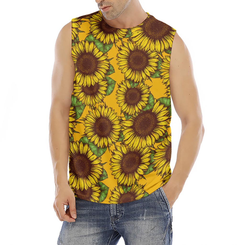 Classic Vintage Sunflower Pattern Print Men's Fitness Tank Top