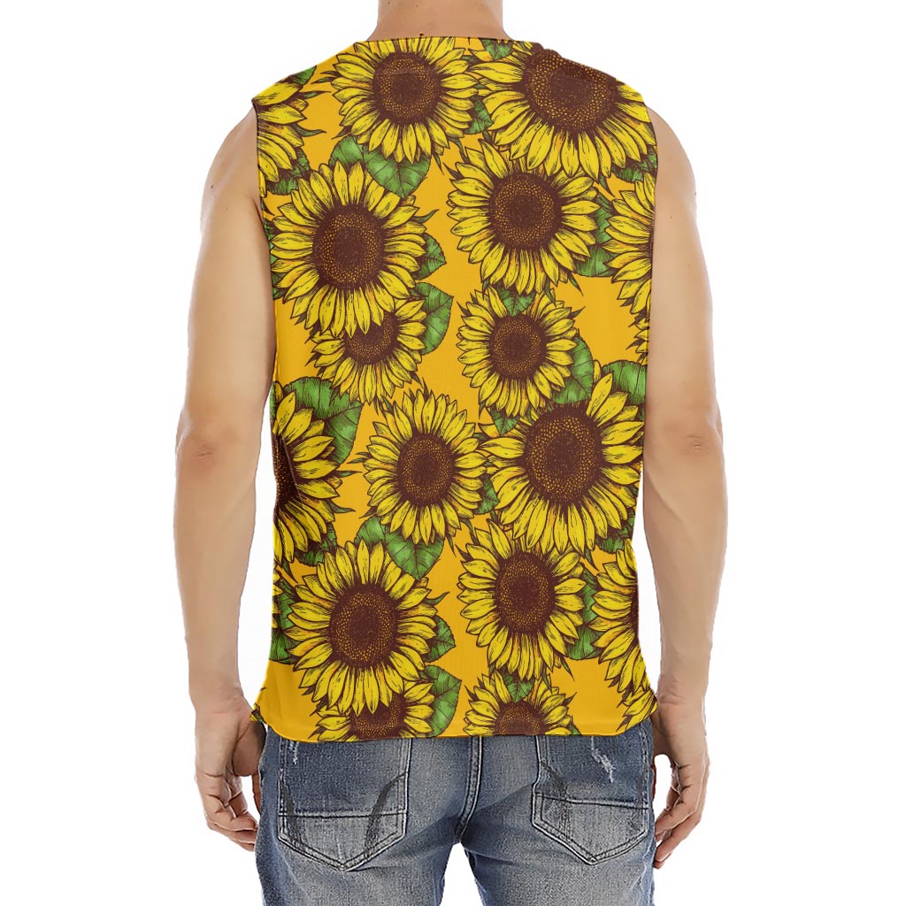 Classic Vintage Sunflower Pattern Print Men's Fitness Tank Top