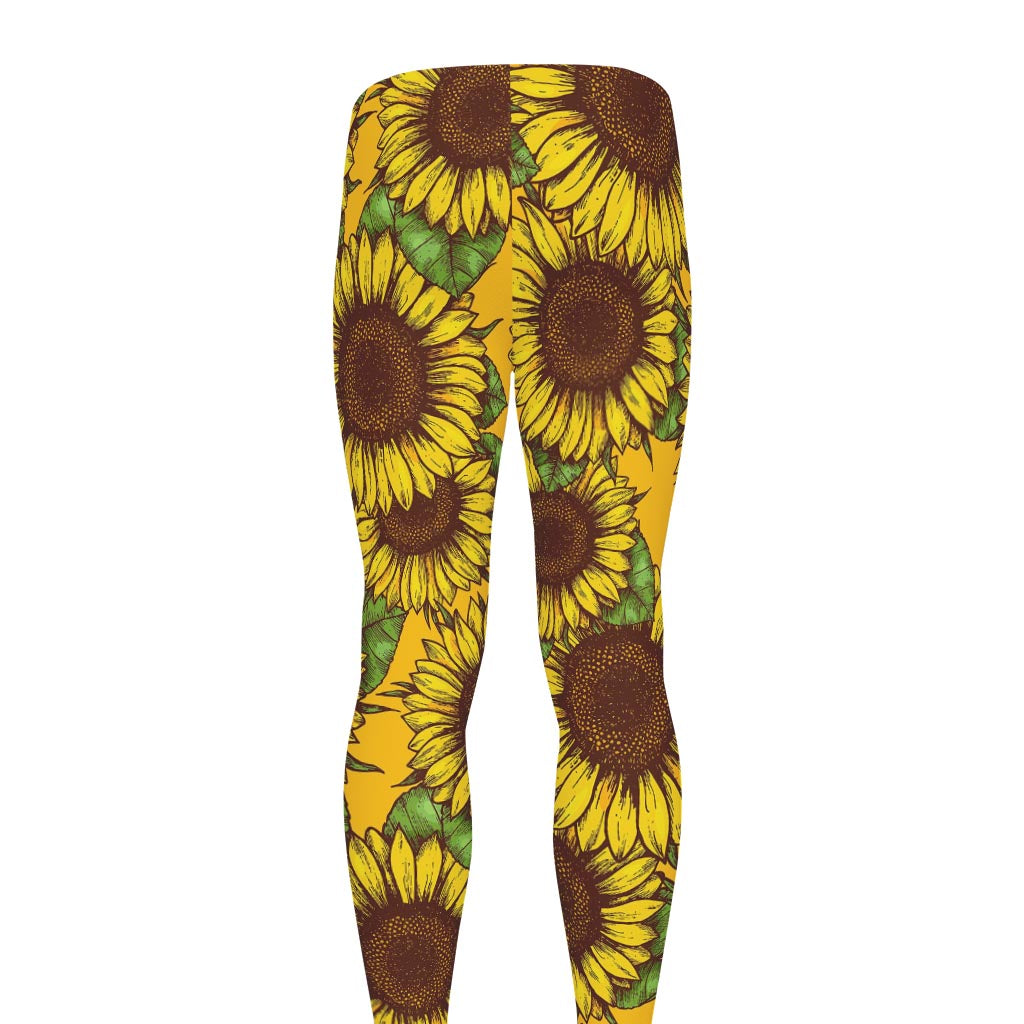 Classic Vintage Sunflower Pattern Print Men's leggings
